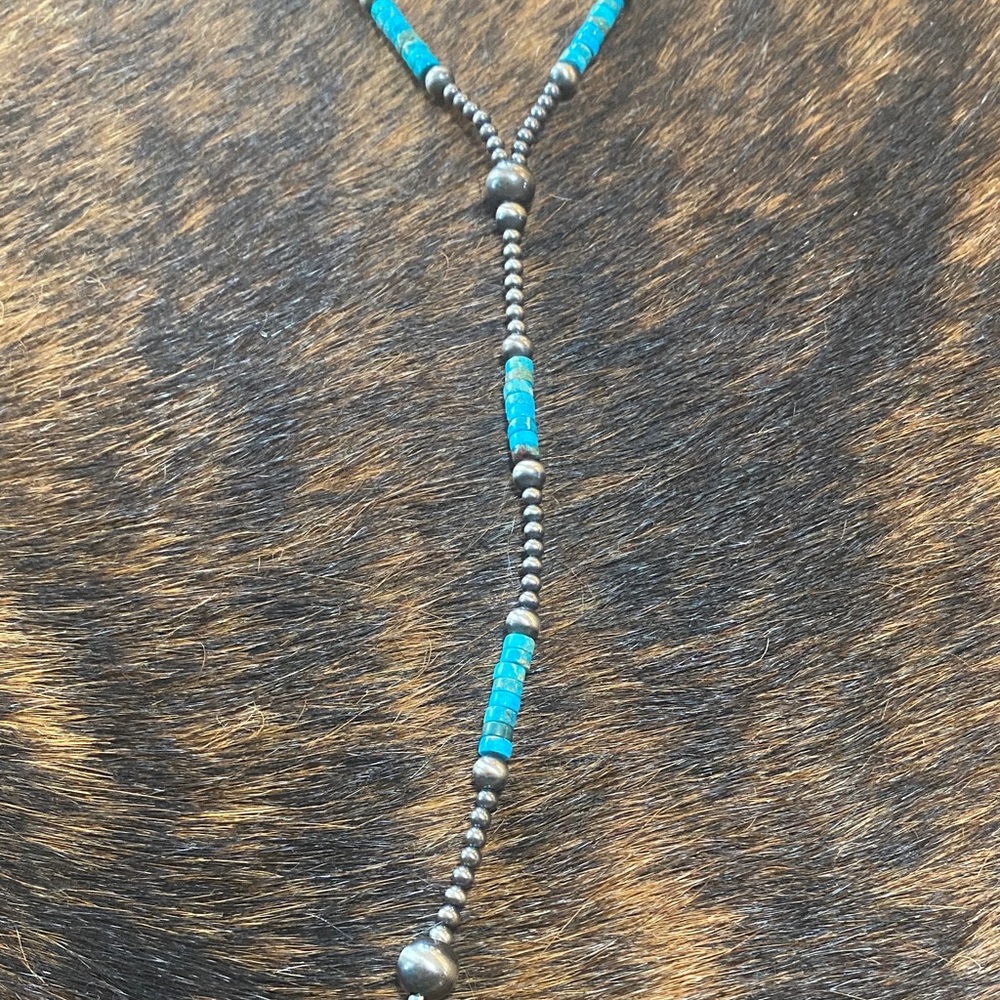 Turquoise and Navajo Beaded Lariat Necklace - Picture 4 of 8